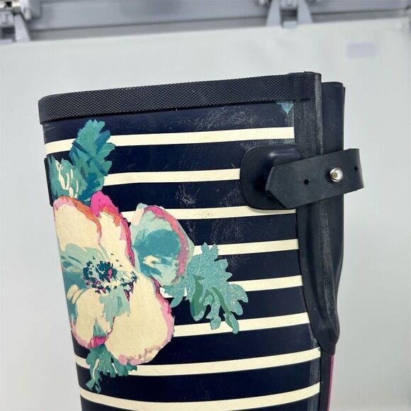 Joules Navy Blue Watercolor Floral Stripe Rain Boots Size 8 **small flaw** - Picture 6 of 16